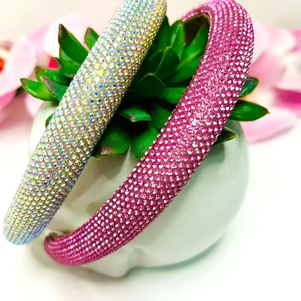 NWOT Rhinestone Headband Set Pink & Silver 2 Pack Padded Glam Bundle